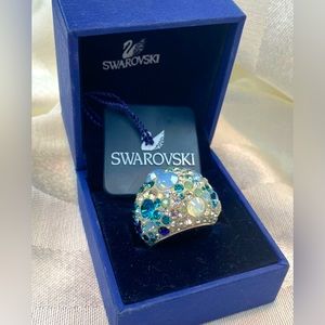 SZ 6 (52) Swarovski Blue Ring Crystal Chic Multi Blue Rhodium Plated